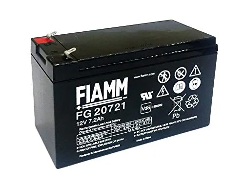 Fiamm Batteria Serie FG 12V Alimentazione di emergenza UPS Collegamento Faston 187 piatta di 4,8 mm (FG20721 Amperaggio 7,2 Ah)