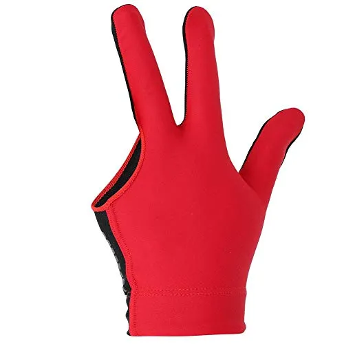 Alomejor Guanti da Biliardo per Mano Guanti da Biliardo Sinistra Piscina con 3 Dita e Polso Elastico per Uomo Donna(Rosso)