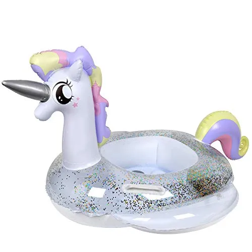 CaLeQi Galleggiante Gonfiabile per Piscina con Unicorno con Zattera da Esterno per Luccichio con Zattera Gonfiabile per Galleggiamento, Divertenti Giochi da Spiaggia, Giocattoli da Piscina