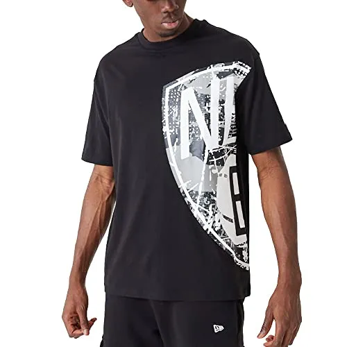 New Era NBA Brooklyn NETS Large Team Logo Oversized Tee T-Shirt, Nero , S