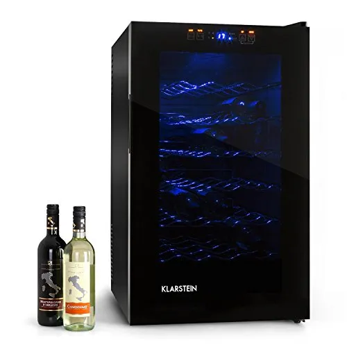 Klarstein MKS-2 - frigorifero per vini e bevande, 70 L, 28 bottiglie, 6 ripiani, azionamento tramite Touchpad, range di temperature 08° - 18° C, illuminazione interna a LED, nero