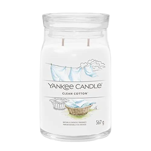 Yankee Candle Signature candela profumata | Cotone pulito in giara grande | Candele di miscela di cera di soia lunga durata | regalo perfetto per le donne