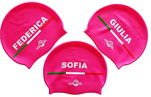Cuffia in silicone con nome | Chiara | Cuffia da Nuoto| Grande comfort e aderenza | Design e stile italiano | Color Rosa |