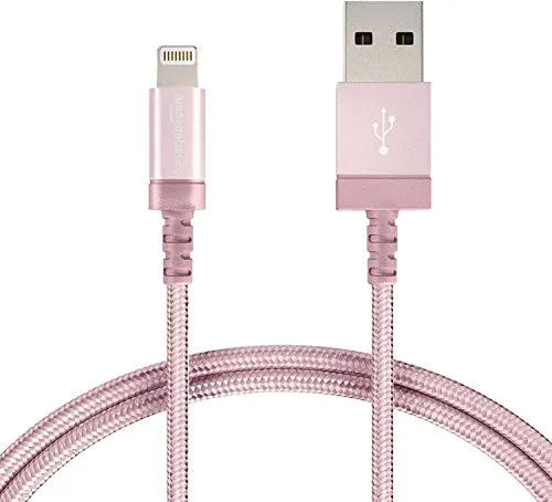 AmazonBasics Cavo da USB a Lightning con guaina in nylon intrecciato - Certificato Apple per iPhone - Oro rosa - 0,9 m