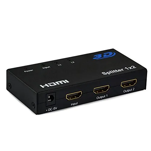 Matrix 1x2 Splitter segnale HDMI - Consente di collegare 1 dispositivi video (Sky, Digitale terrestre, Blueray, Decoder, xBox, Apple TV ecc) a 2 TV, Monito o Proiettori HDMI. Supporto FullHD 1080p, compatibile con tutti i cavi HDMI in commercio