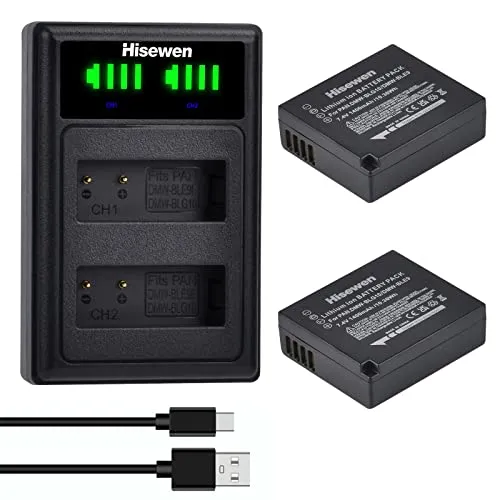 Hisewen DMW-BLG10 DMW-BLE9 - Batteria USB per Panasonic DMC-GX85, DMC-GX7, DC-G100, DMC-GF6, DC-GX9, DMC-GX80, DMC-LX100K, DC-LX100 II, DC-ZS70/ZS80, DMC-ZS100/ZS60, DC-ZS200