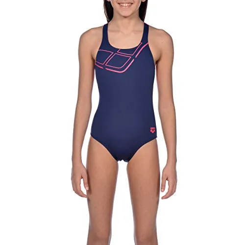 Arena G Essentials Jr Swim PRO, Costume Sportivo Bambina, Blu (Navy/Freak Rose), 8-9 anni