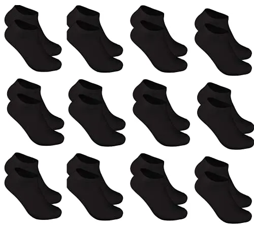 Mini Calze Uomo Donna, Tinta Unita Nero Bianco Grigio, Calze Corte, Fantasmini Invisibili, Calzini Sneakers alla Caviglia in Morbido Cotone, Traspirante, Calze Basse Fitness, Pacco da 12, Nero, 40-46