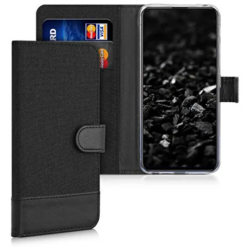 kwmobile Custodia Compatibile con Motorola One Macro - Cover a Portafoglio Porta Carte Tessuto Simil Pelle Stand - Case Magnetica