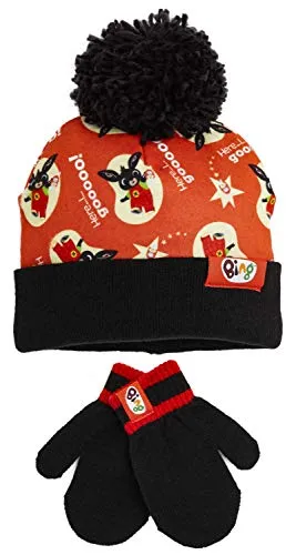 Bing Bunny Set Cappello e Guanti Bambino, Morbido Caldo Berretto Pompon Unisex, Regali di Natale per Bambini a Tema Personaggi Coniglio Bing Bunny Serie TV con Hoppity Voosh