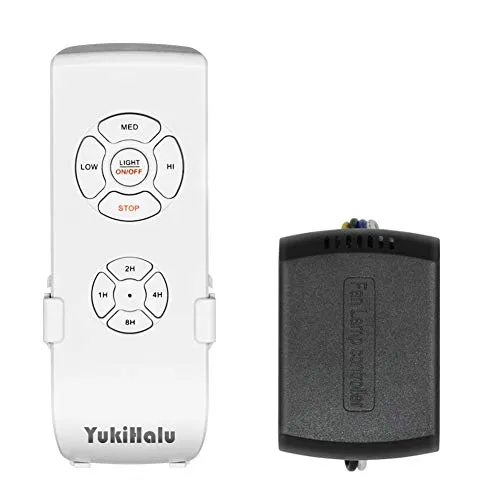 YUKIHALU-Kit Telecomando Universale per Ventilatore da Soffitto, Taglia Piccola, Telecomando Senza Fili RF con 4 Velocità, 4 Conto Alla Rovescia, Controllo ON/OFF luce e Opzione Silenziatore