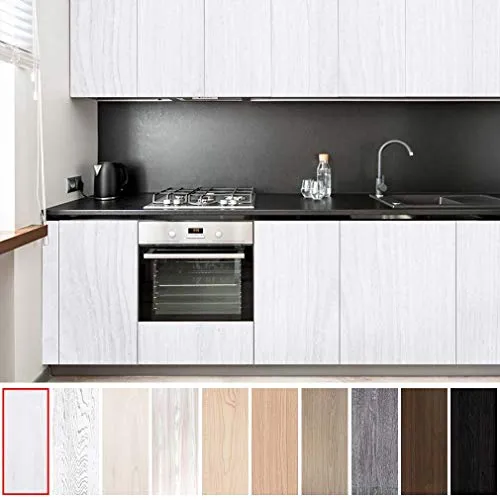 KINLO 1 Rotolo Carta Adesiva per Armadi Mobili da Cucina Autoadesive da Parati 5 x 0.61M PVC Waterproof Ricondizionati Wall Sticker per Vetro Elettrodomestici Armadio Tavolo-Gessato Bianco