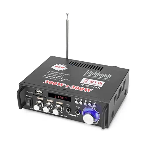 Docooler 600W Amplificatore Audio,HiFi Audio Stereo Bluetooth Radio Portatile per Auto o Casa, con Telecomando ed Mini Display 2CH LCD, 12 V / 220 V