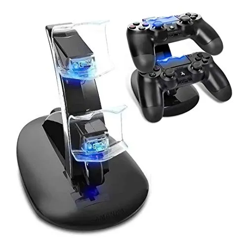 PS4 Ricarica Controller Base,AMANKA Dual USB Controller Caricatore Docking Station Stand con LED,Compatibile Playstation 4 PS4 / PS4 Slim /Pro/ Wireless Controller,con Cavo USB