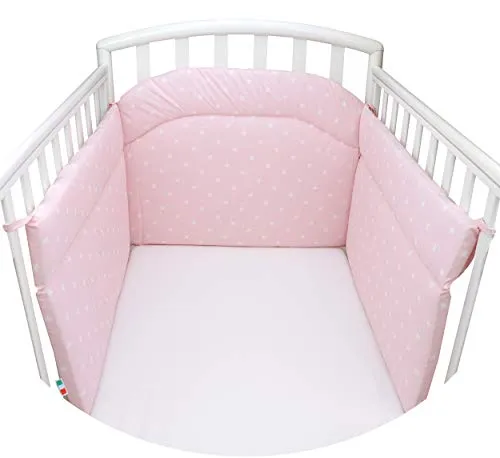 Babysanity® Morbido Paracolpi Imbottito Lettino Culla Neonato e Bambino Lavabile Protezione Avvolgente Paraurti Spessore 4 Cm Tessuto Cotone Certificato - Made In Italy - (Stellina Rosa)