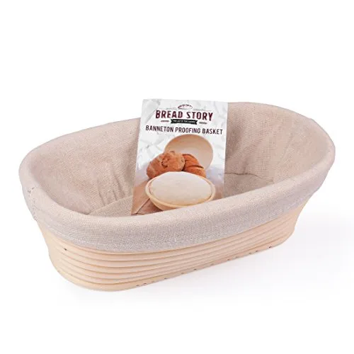 Cesto ovale a prova di pane di Bread Story - 25 CM Oval Banneton/Brotform Cesto a mano naturale non trattato a mano con pane in liner + Liner + FREE Bread Baking eBook & Coupon