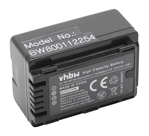 vhbw Li-Ion Batteria 1600mAh (3.6V) per Videocamera Panasonic HC-V210GK, HC-V210M, HC-V210MGK, HC-V270, HC-V520 sostituisce VW-VBT190.