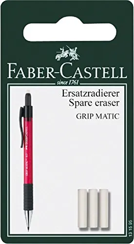 Faber-Castell 131595 Grip Matic Portamine in metallo con gomma per cancellare, confezione da 3)