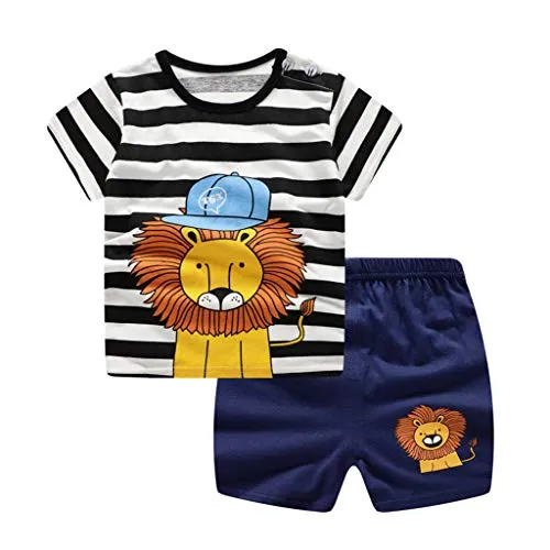 Jimmackey Neonato Bambino Striscia T-Shirt Fumetto Leone Stampa Cime + Pantaloncini Vestiti Completo