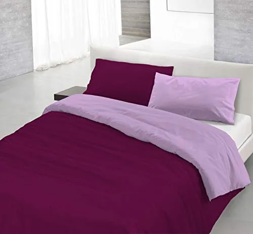 Italian Bed Linen Natural Color Parure Copripiumino con Sacco e Federe, 100% Cotone, Lilla/Prugna, Matrimoniale, 250 x 200 cm, 3 Unità