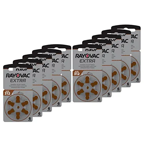 60 batterie per apparecchi acustici RAYOVAC Extra Advanced con tecnologia Active Core 312