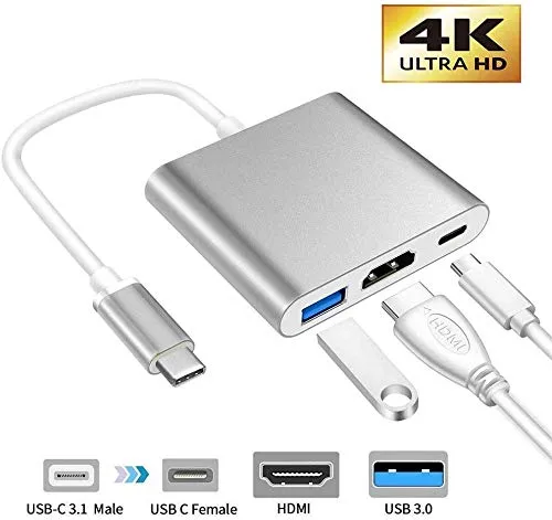 Adattatore da USB C a HDMI, da tipo C a HDMI, multiporta USB 3.1 tipo C USB C 4K HDMI Digital AV Multiport Adapter per MacBook, Chromebook Pixel e altri computer portatili di tipo C