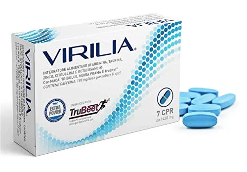 Virilia, Integratore Alimentare di Arginina, Citrullina, Taurina e Zinco, con Trubeet - Energizzante per il Benessere dell'Uomo - Astuccio da 7 Compresse