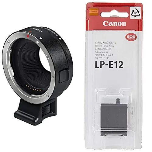 Canon mount adapter ef-eos m, collegamento agli obiettivi del sistema canon eos, nero & batteria ricaricabile lp-e12 compatibile con canon eos m