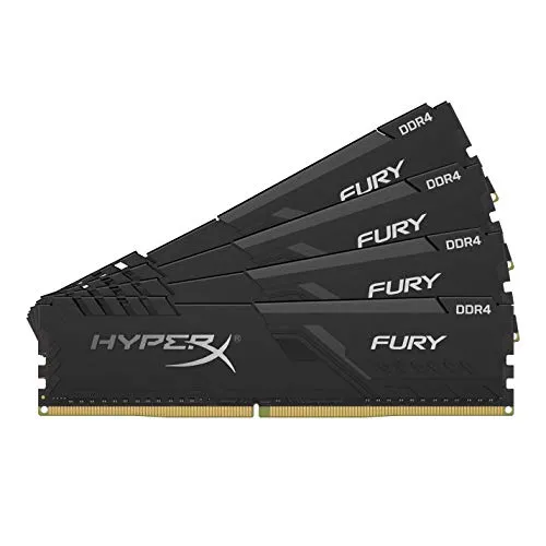 HyperX Fury, HX436C17FB3K4/64, Memoria RAM 64 GB, 3600 MHz, DDR4 CL17 DIMM, Kit 4x16 GB, Nero