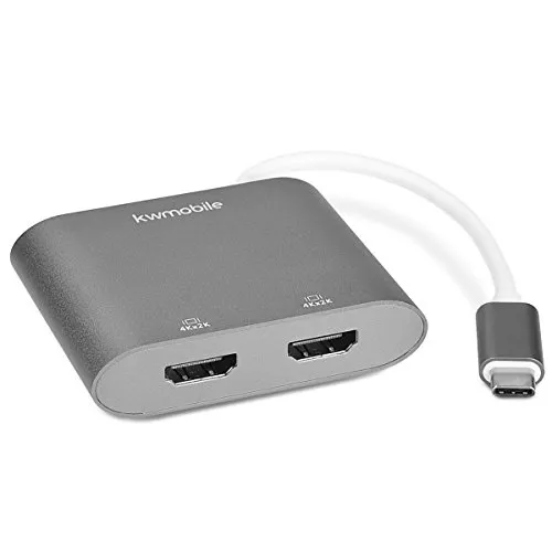 kwmobile Adattatore USB C 3.1 HDMI - 3.1 Type-C DisplayPort 2 Porte HDMI 4k 30Hz - Hub Multiporta 1 USB Type C - 2 in 1 Schermo PC TV - Argento