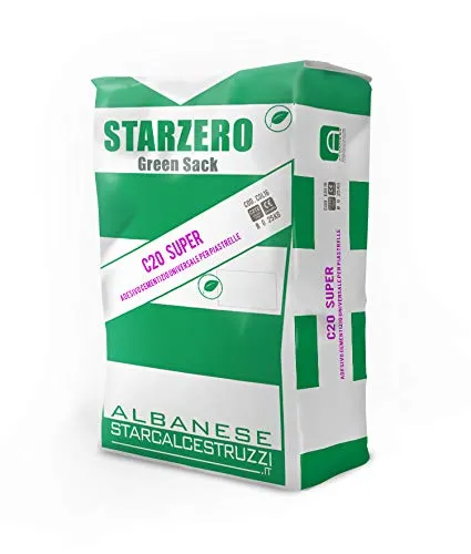 STAR.ZERO C20 SUPER - COLLA PER PIASTRELLE CEMENTIZIA NATURALE, universale, formato medio-grande, per interno ed esterno, resistente al gelo, di classe C2TE (5 Kg). Con sacco multiuso per macerie