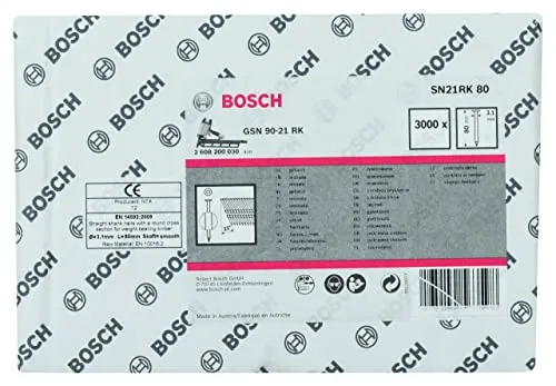 Bosch 2 608 200 030 - Chiodi in stecca con testa tonda liscia SN21RK 80, lucidi, 3,1 x 80 mm, 3000 pezzi