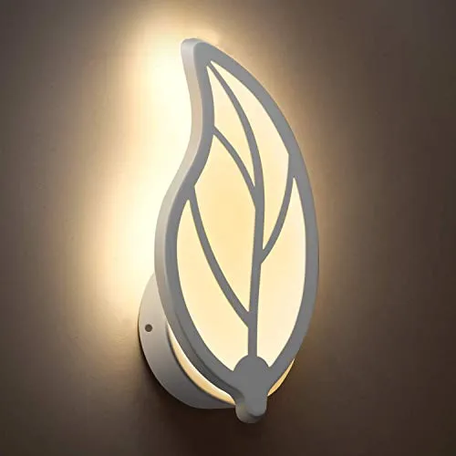 Lampada LED da parete, applique a forma di foglia, design moderno in metallo e acrilico, camera da letto, corridoio, salone - Potenza 7 W (Luce Calda)