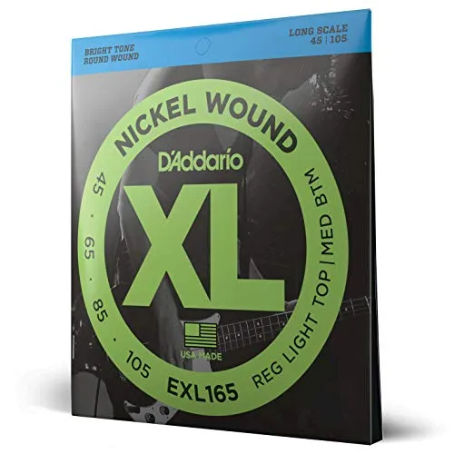 D'Addario Corde Basso Elettrico - XL EXL165-4 Corde - Lunga Scala, Luce Personalizzata, 45-105 - 1-Pacchetto