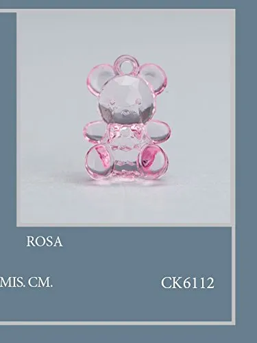 Confezione 50 pezzi, Bomboniera applicazione ORSETTO in plastica, dimensione cm1.5X2, per segnaposto, composizione confetti. (ck6112) (ROSA)