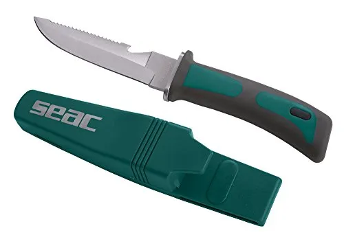 SEAC Bat, Coltello Subacqueo per Immersioni con Impugnatura di Sicurezza, Acciaio Inox, Verde, 11.5 cm