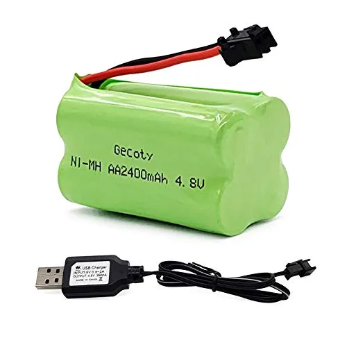 Gecoty® Pacco batteria 4.8v AA, pacco batteria Ni-MH ricaricabile, batterie ad alta capacità 2400 mAh con cavo di ricarica, spina SM 2P per HY800 F1 F3 RC Boat RC Bus scuolabus F3