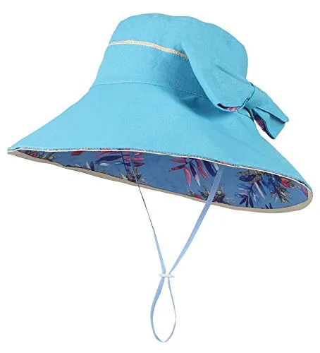 EOZY-Cappello Pescatore in Cotone Donna Stampa Arco Decorazione Grande Visiera Regolabile Berretto Protezione da Sole Anti-UV Estate Primavera (Blu)