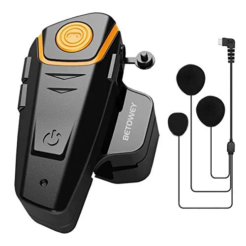 BETOWEY BT-S2 Interfono Moto, Auricolari Bluetooth per Casco Moto, 2-3 Motociclisti, Distanza 1000m, Radio, MP3, GPS, Impermeabile - Singolo, Microfono Morbido