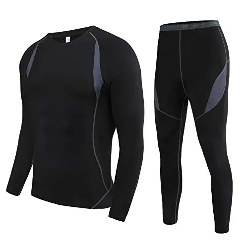 SAGUARO Uomo Biancheria Intima Termica Sci Intimo Termico Traspirante Maglia Termica + Pantaloni Termici Intimi Asciugatura Rapida Biancheria Intima Funzionale per Sport Corsa Ski Nero XL.