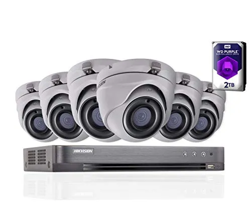 Hikvision 5 MP 4 K del sistema di sicurezza CCTV DVR 8 CH 2TB H.265 + Hik 5 MP 2.8 mm 6 x telecamere esterna di visione notturna kit venditore UK ds-7208huhi-k1 ds-2ce56h1t-itm