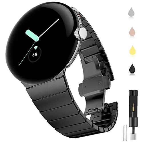 Miimall Cinturino in metallo compatibile con Google Pixel Watch, cinturino di ricambio regolabile per Google Pixel Watch LTE/WiFi 2022 nero