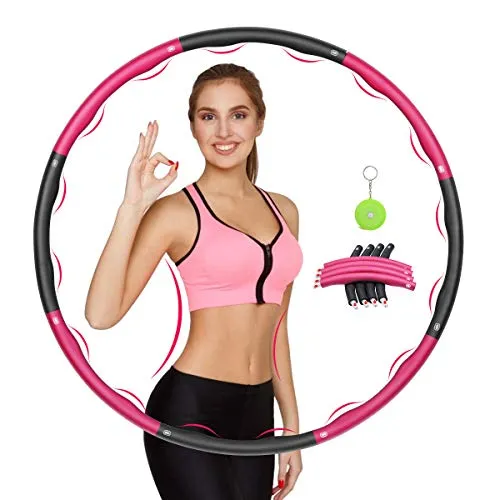 Awroutdoor Hula Hoop Professionale, Hula Hoop Adulti Fitness per Design Staccabile a 8 sezioni,Hula Hoop Dimagrante con Mini Metro a Nastro Adatto ai Adulti e Bambini-Rosa