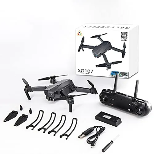 SG107 RC Drone 4K HD Doppia Fotocamera, WiFi FPV Drone di Mantenimento dell'altitudine a Ritorno Automatico con Funzione Follow Me, 45 Minuti di Volo con 3 batterie