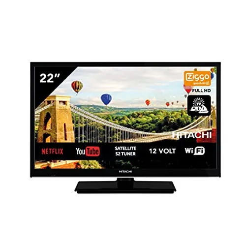 Hitachi, 22HE4002, televisore, Android TV, Smart Wifi, 22 pollici, 56 cm, Full HD, LED TV DVB-S2/C/T2 - 12 V e 220 V, ideale anche per campeggio