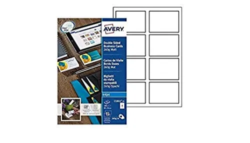 Avery Italia C32015-25 Biglietto da Visita, 85 x 54 mm, Stampabile Fronte/Retro, 8 Biglietti per Foglio, Confezione da 25 Pezzi, Bianco