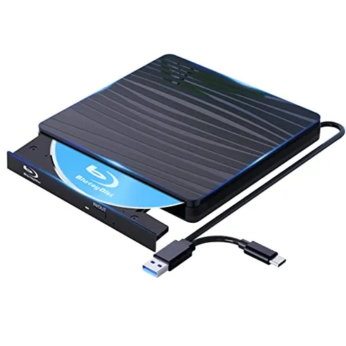 QDSYLQ Lettore Blu Ray Esterno per PC 50G, USB 3.0 & Type-C BD CD DVD Bluray unità Esterna Masterizzatore RW ROM Blu-ray drive per laptop Mac PC Windows 11/10/8/7/XP/Linux/MacOS HD 1080P