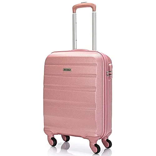 BONTOUR Valigia bagaglio a mano, trolley da cabina 55x40x20 cm con 4 ruote (Oro rosa, Dimensioni cabina)