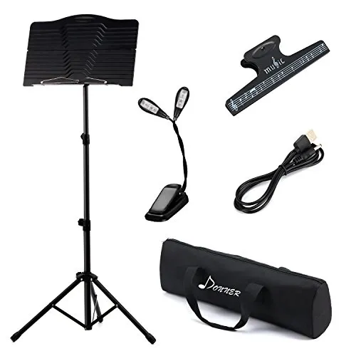 Donner DMS-1 Leggio Musicale Pieghevole ed Altezza Regolabile con Clip, Cavo USB, Lampadina e Custodia per trasporto