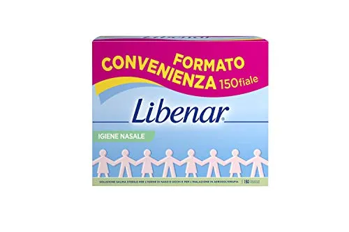 Libenar Soluzione fisiologica, Flaconcini Isotonici Monodose per Detersione del Naso e degli Occhi e Aerosol Terapia, per il Naso chiuso Neonato, Lavaggi Nasali Bimbi, 150 Flaconcini da 5 ml